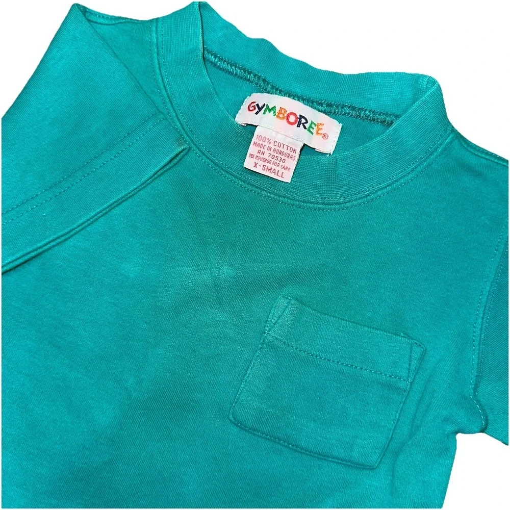 Vintage 1980's Gymboree Rainbow Tag Green Cotton Pocket‎ Tee Shirt Kids Baby XS